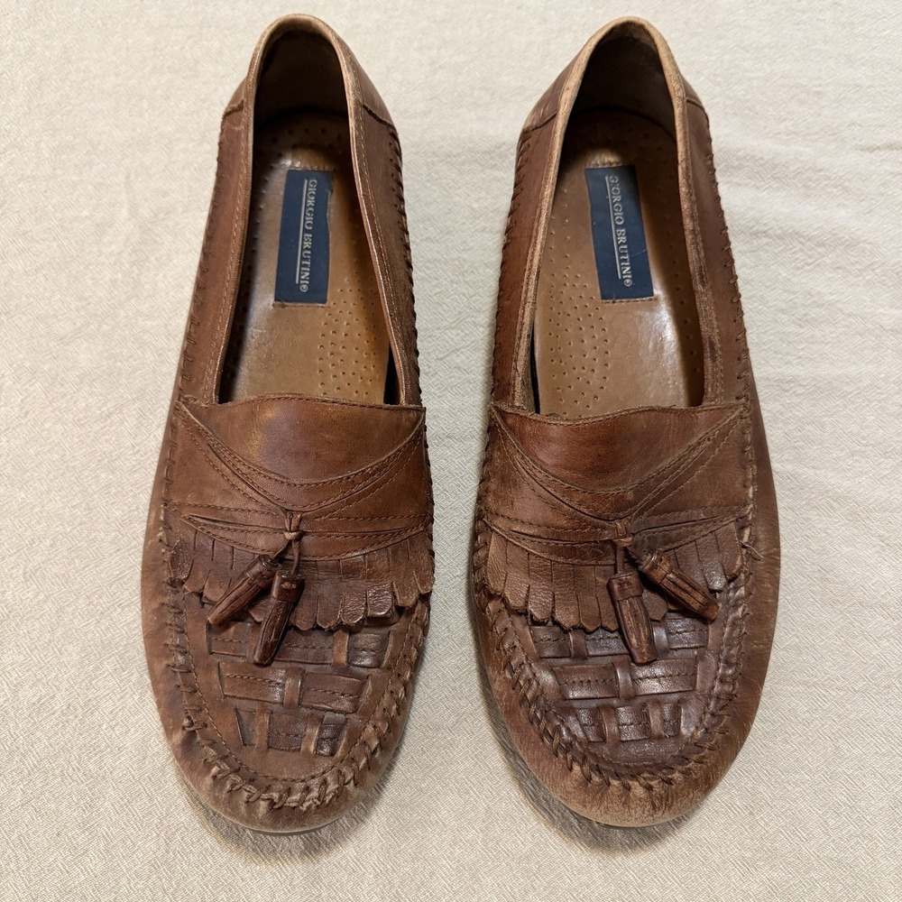 Vintage Giorgio Brutini Bartell Woven Leather Tassel Loafers Men's 11M
